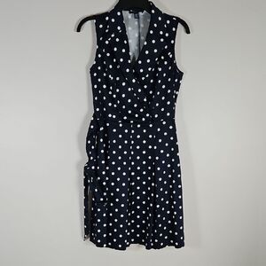 Chaps SZ 6 Dress Wrap Top Polka Dot Belted Sleeveless Office Preppy Church
